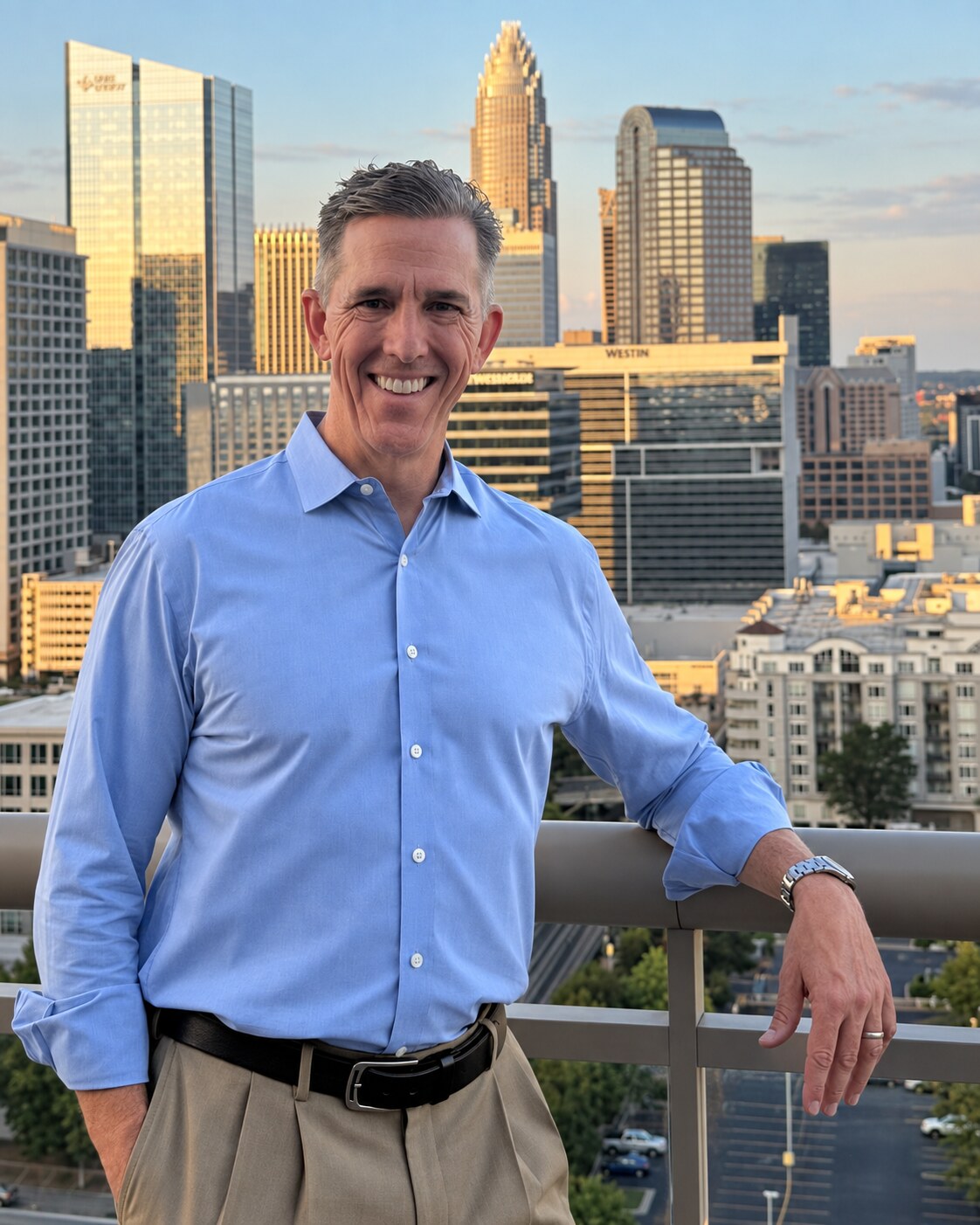 Rob Metzler overlooking the Charlotte skyline